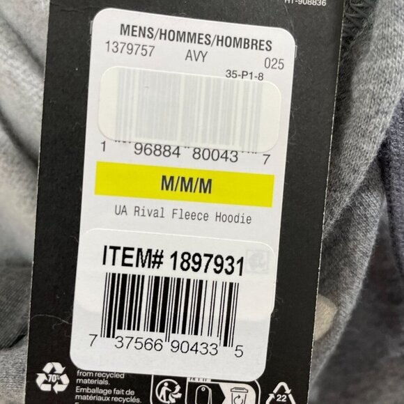 NEW Under Armour Mens M Rival Fleece Hoodie Gray - Picture 7 of 8